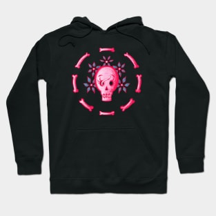 Funny Pink Skull With Flowers And Bones Hoodie